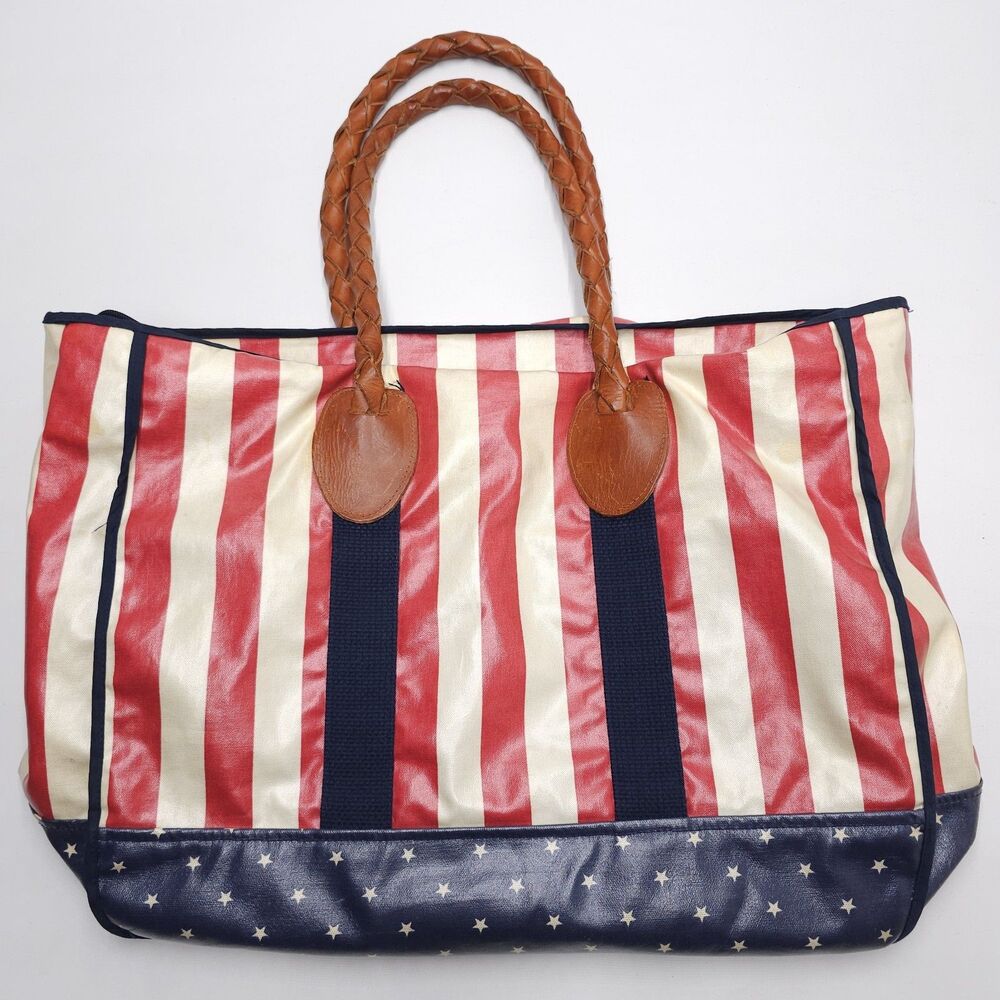 Vintage Nordic House Designs NYC Tote Bag Set American Flag Leather Handle USA